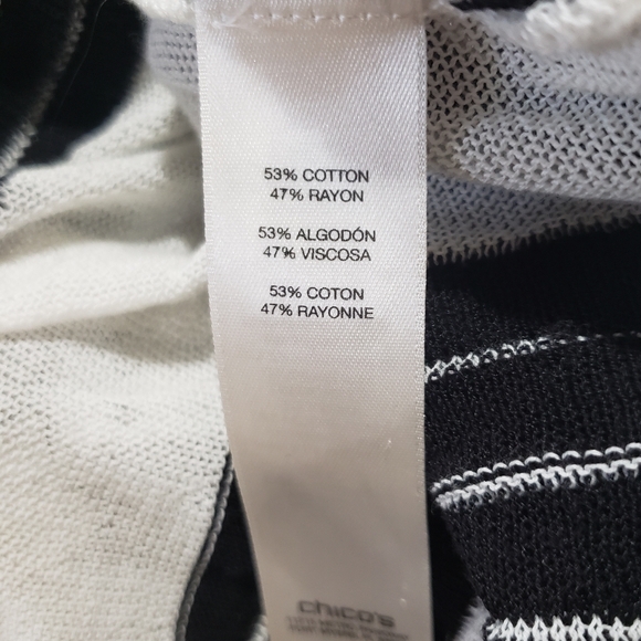 Chicos 3 Open Front Long Cardigan Sweater Womens XL Black White Stripe Stretch - Picture 6 of 7